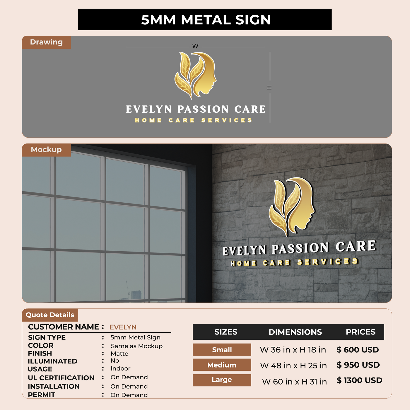 5mm Metal Sign for EVELYN