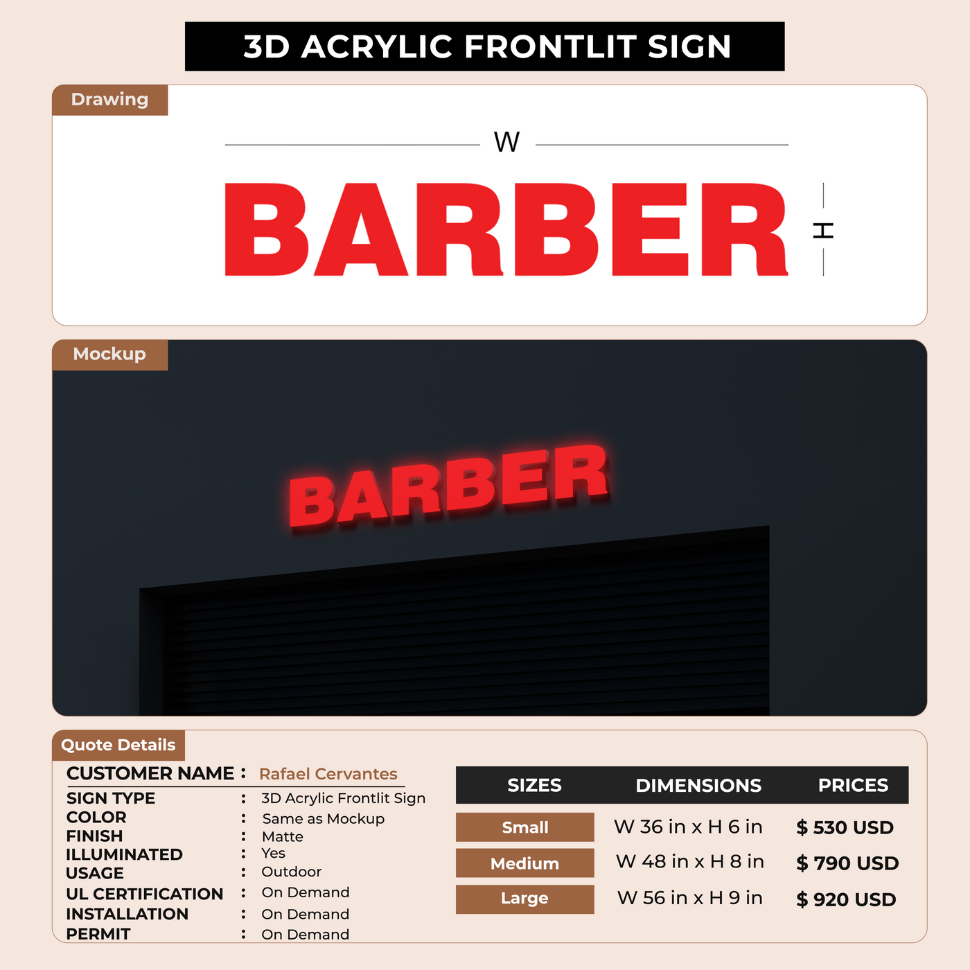 3D Acrylic Front-lit Sign for Rafael Cervantes