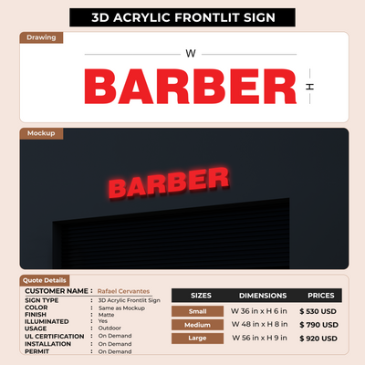 3D Acrylic Front-lit Sign for Rafael Cervantes