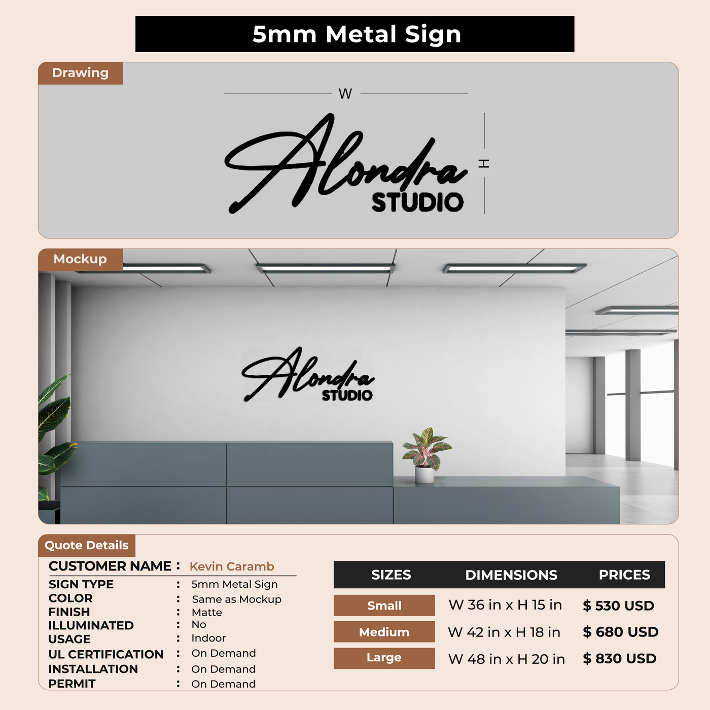 5MM Metal Sign for Kevin Caramb