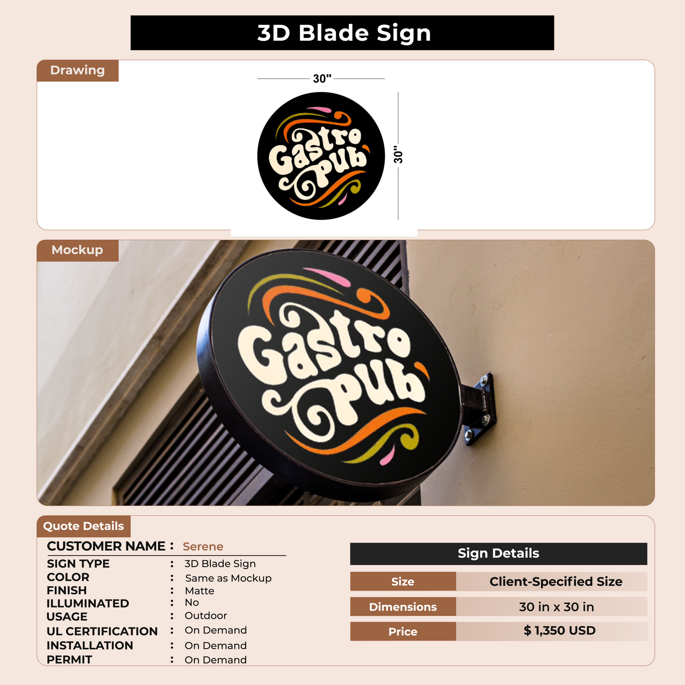 3D Blade Sign For Serene