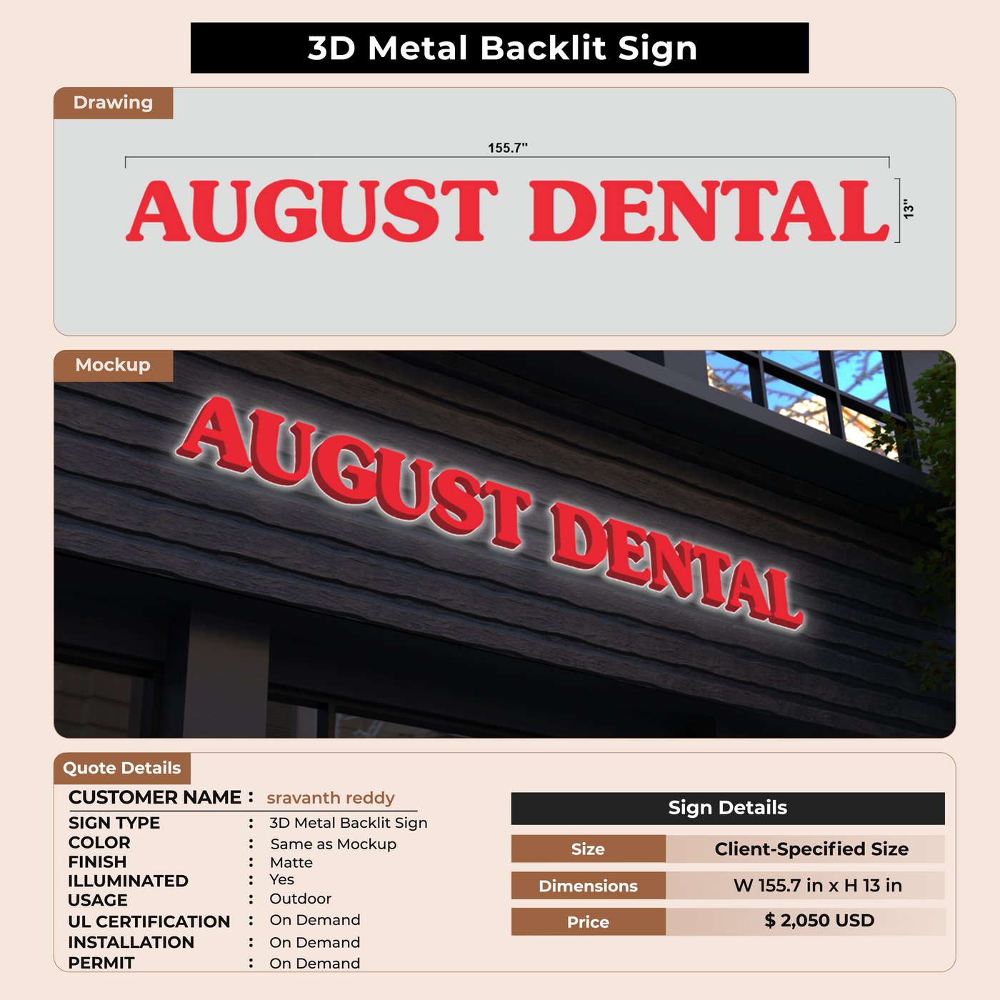 3D Metal Backlit Signs for sravanth reddy