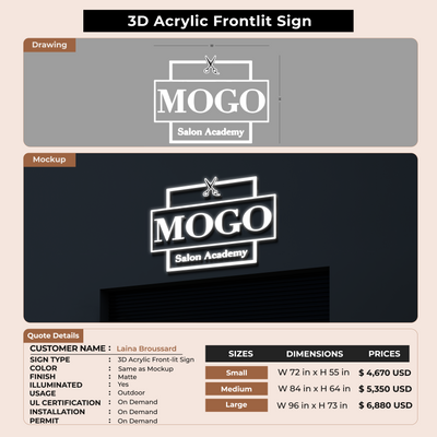 3D Acrylic Front-lit Sign for Laina Broussard