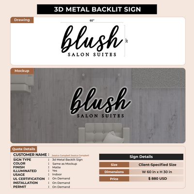 3D Metal Backlit Sign for Jessica Campbell