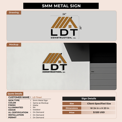 5MM Metal Sign for LD Tinari