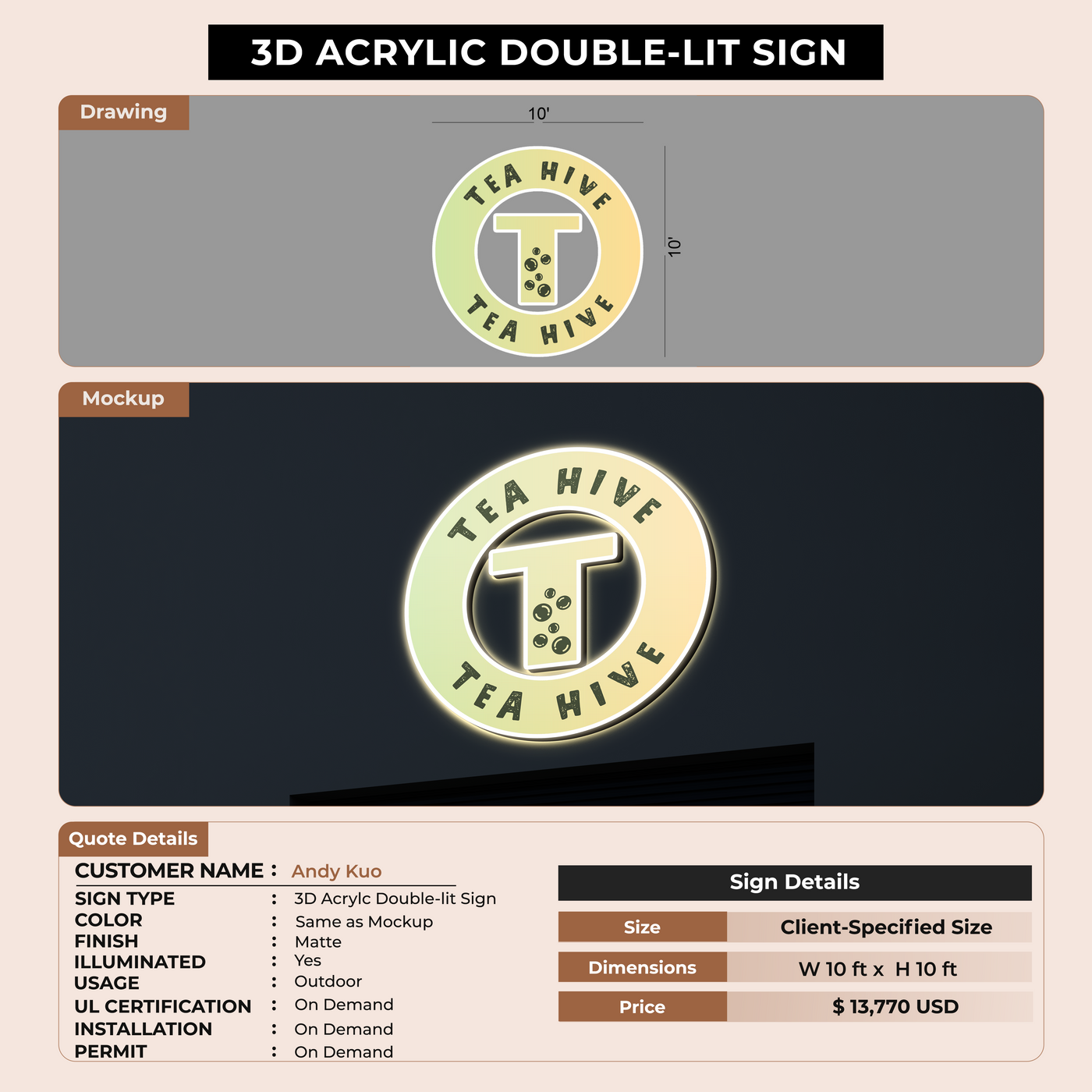 3D Acrylic Double lit Sign for Andy Kuo
