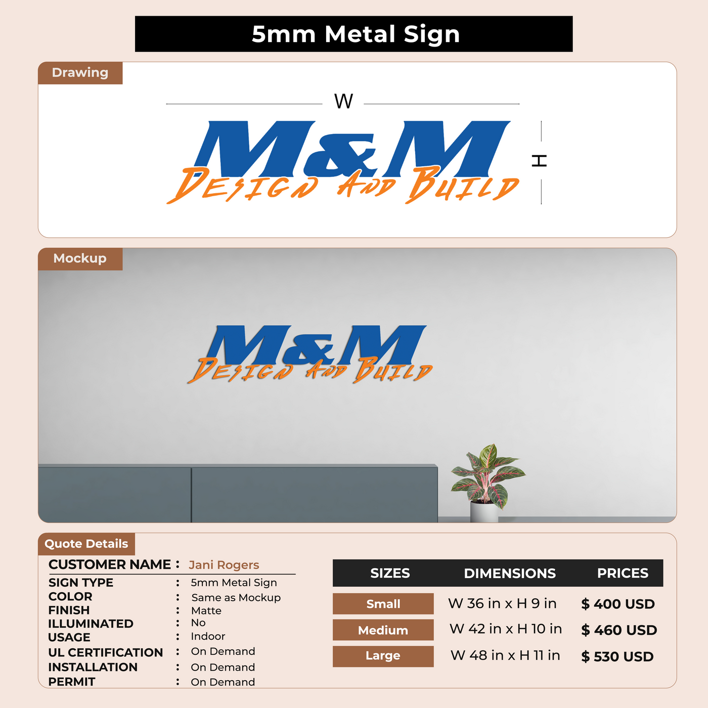5MM Metal Sign for Jani Rogers