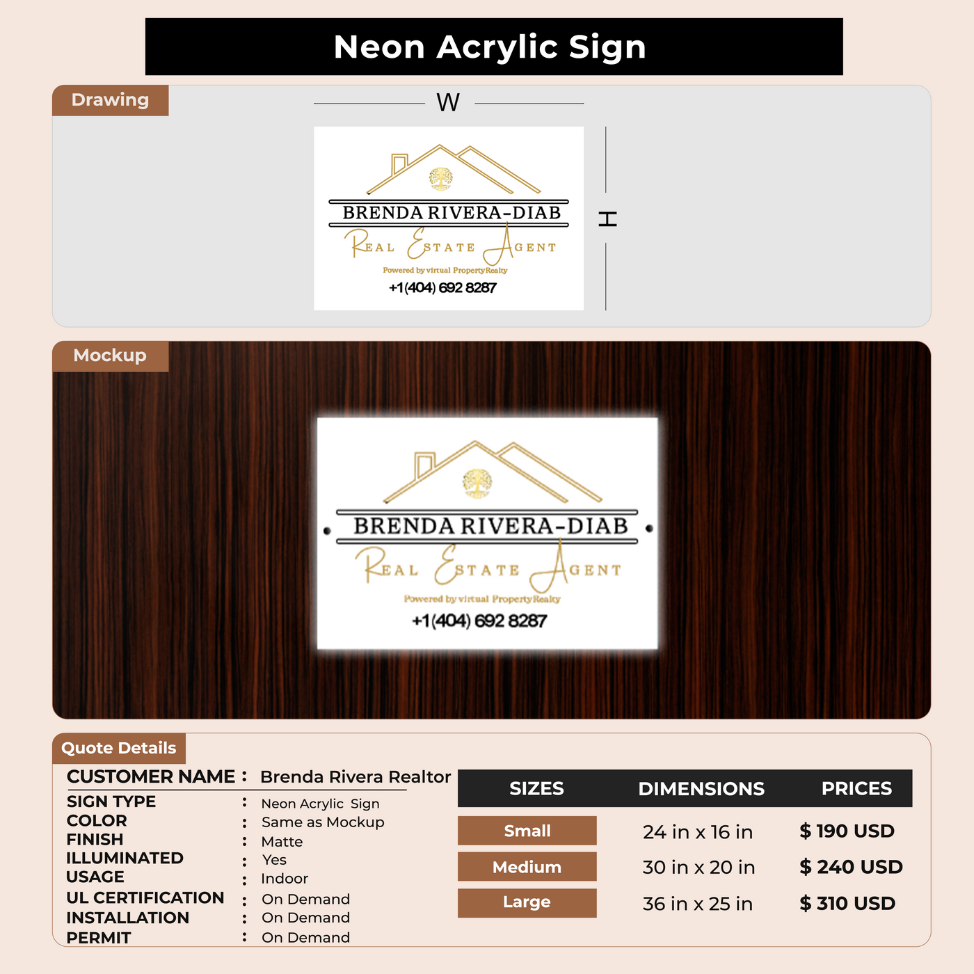 custom sign for Brenda Rivera Realtor