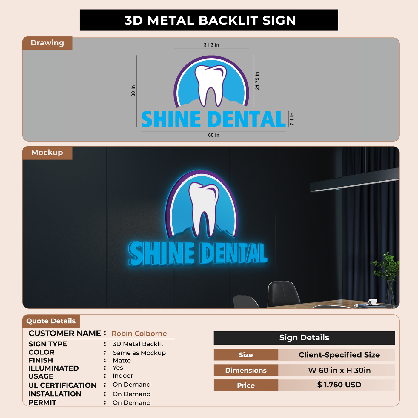 3D Metal backlit sign for Robin Colborne