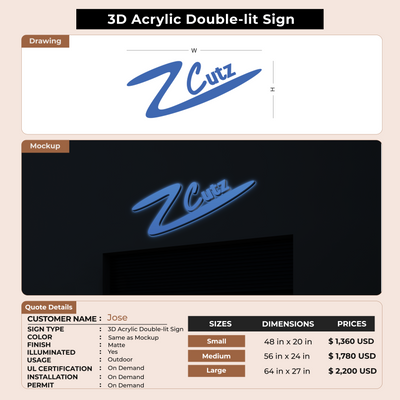 3D Acrylic Double Lit Signs for Jose