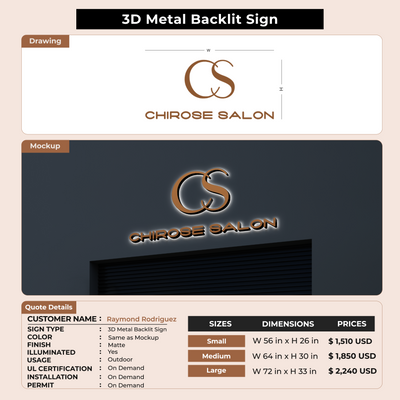 3D Metal Backlit Sign for Raymond Rodriguez