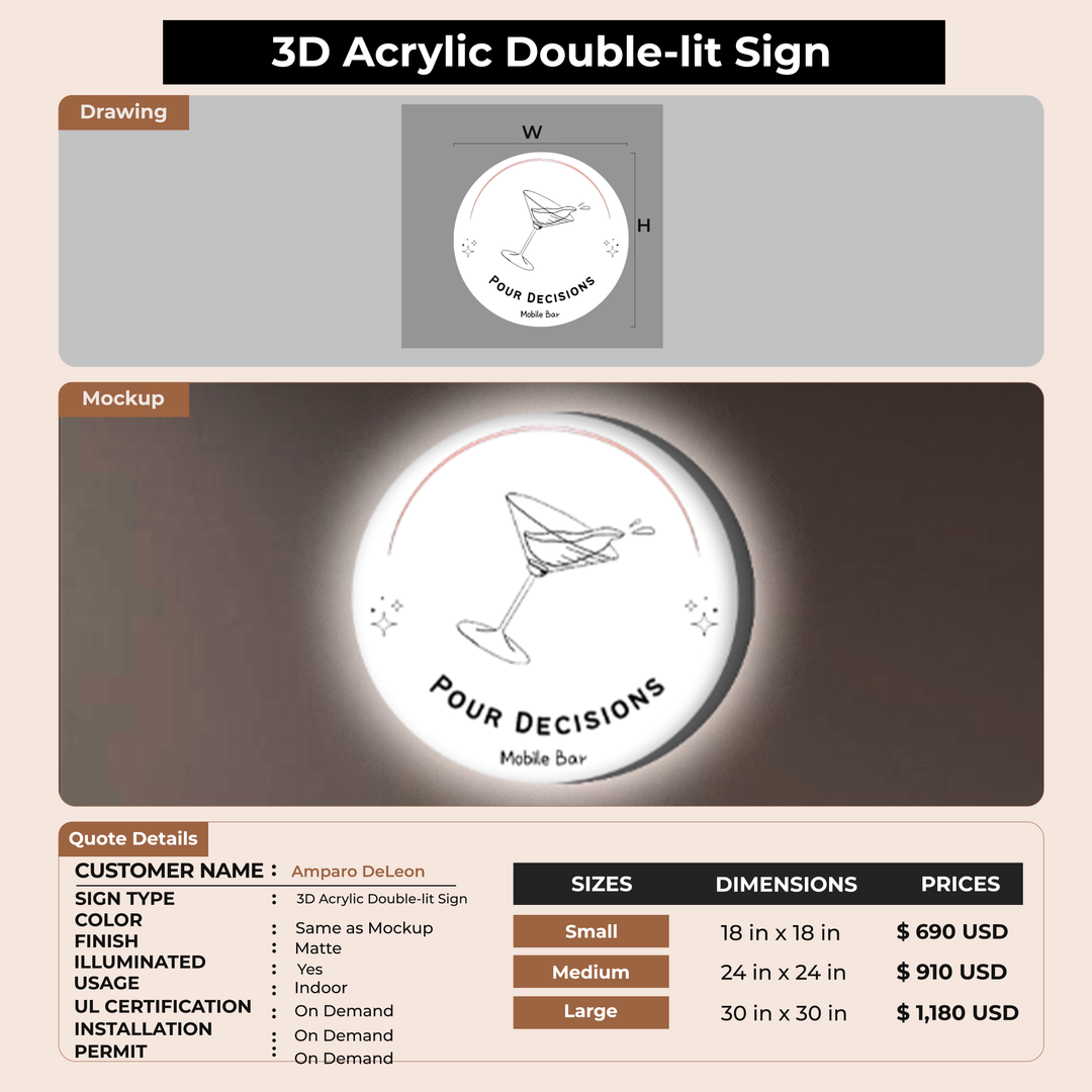 3D Acrylic Double-lit Sign For Amparo DeLeon