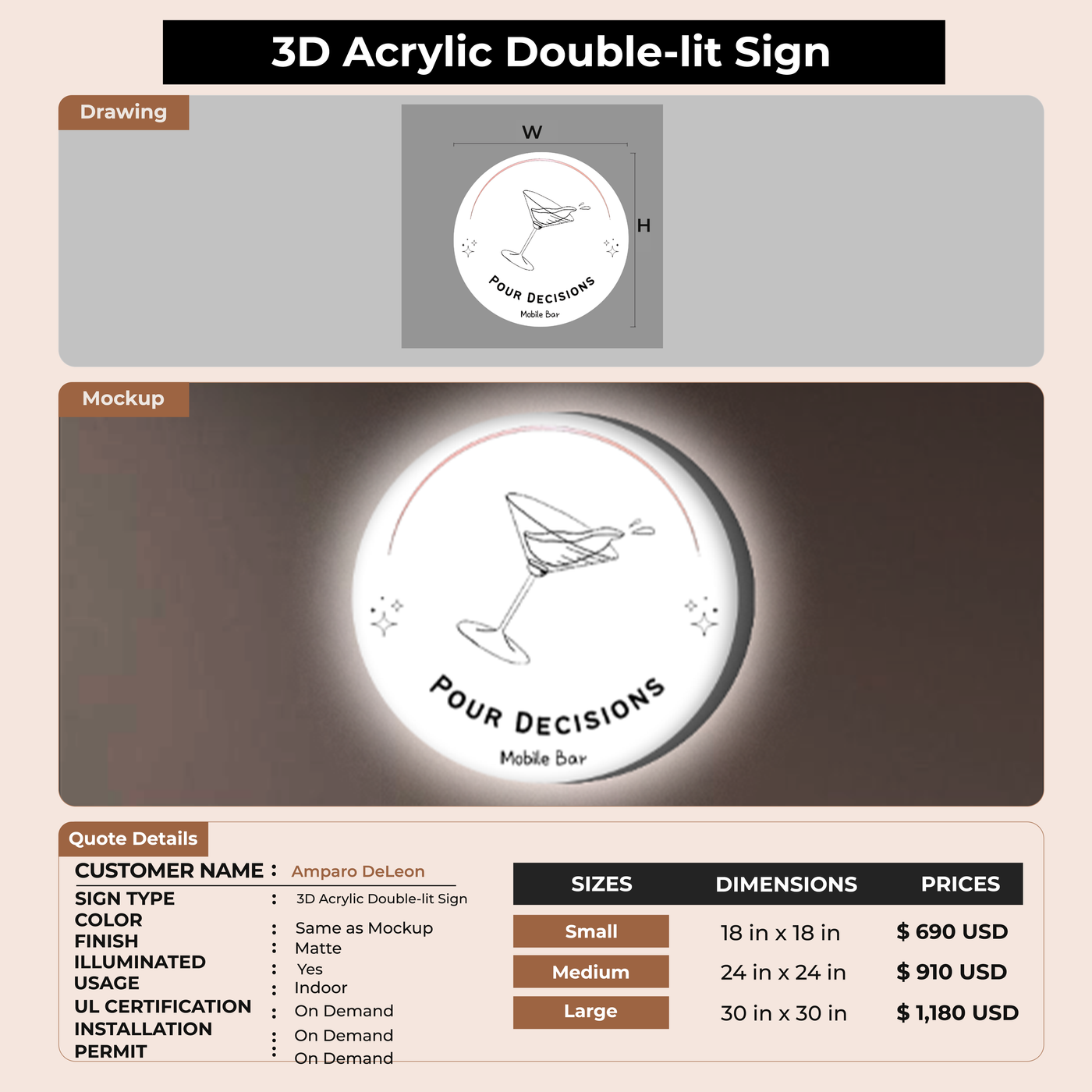3D Acrylic Double-lit Sign For Amparo DeLeon