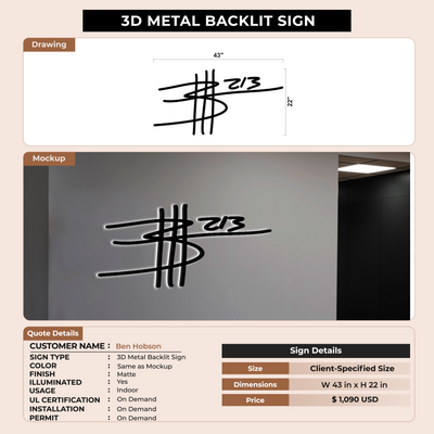 3D Metal Backlit Sign for Ben Hobson
