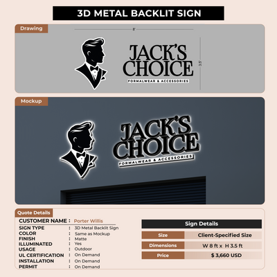 3D Metal Backlit Signs for Porter Willis