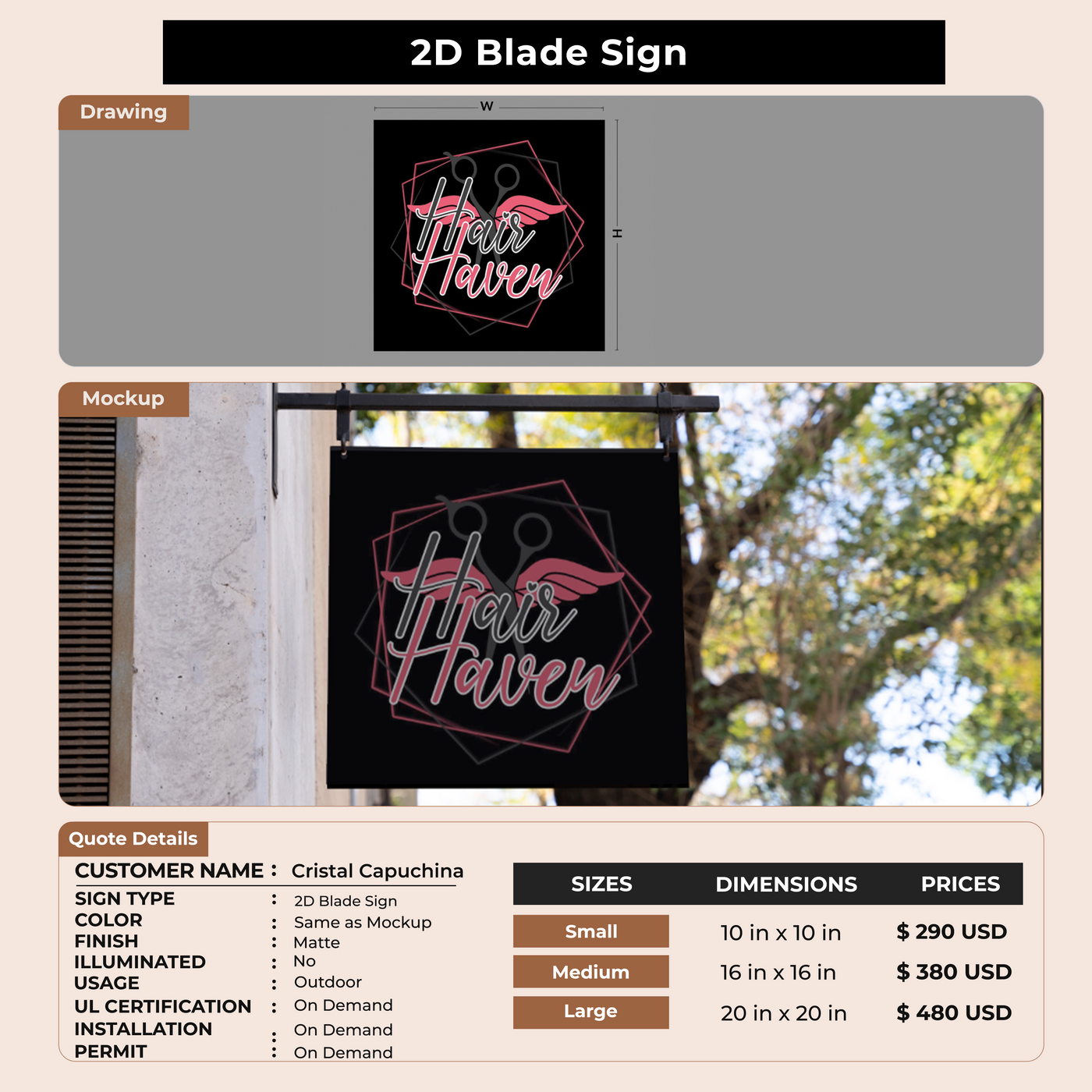 custom signs for Cristal Capuchina