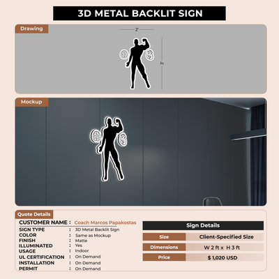 3D Metal Backlit Sign for Coach Marcos Papakostas