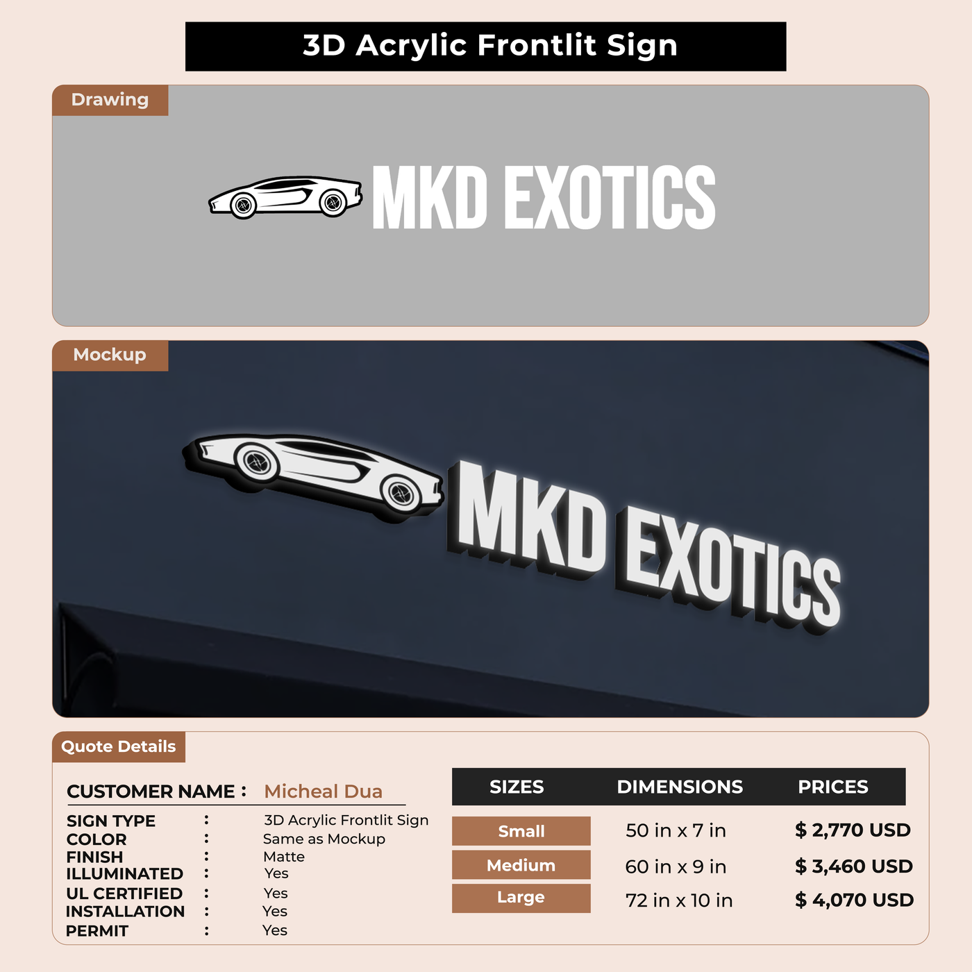 Business signage for Micheal Dua