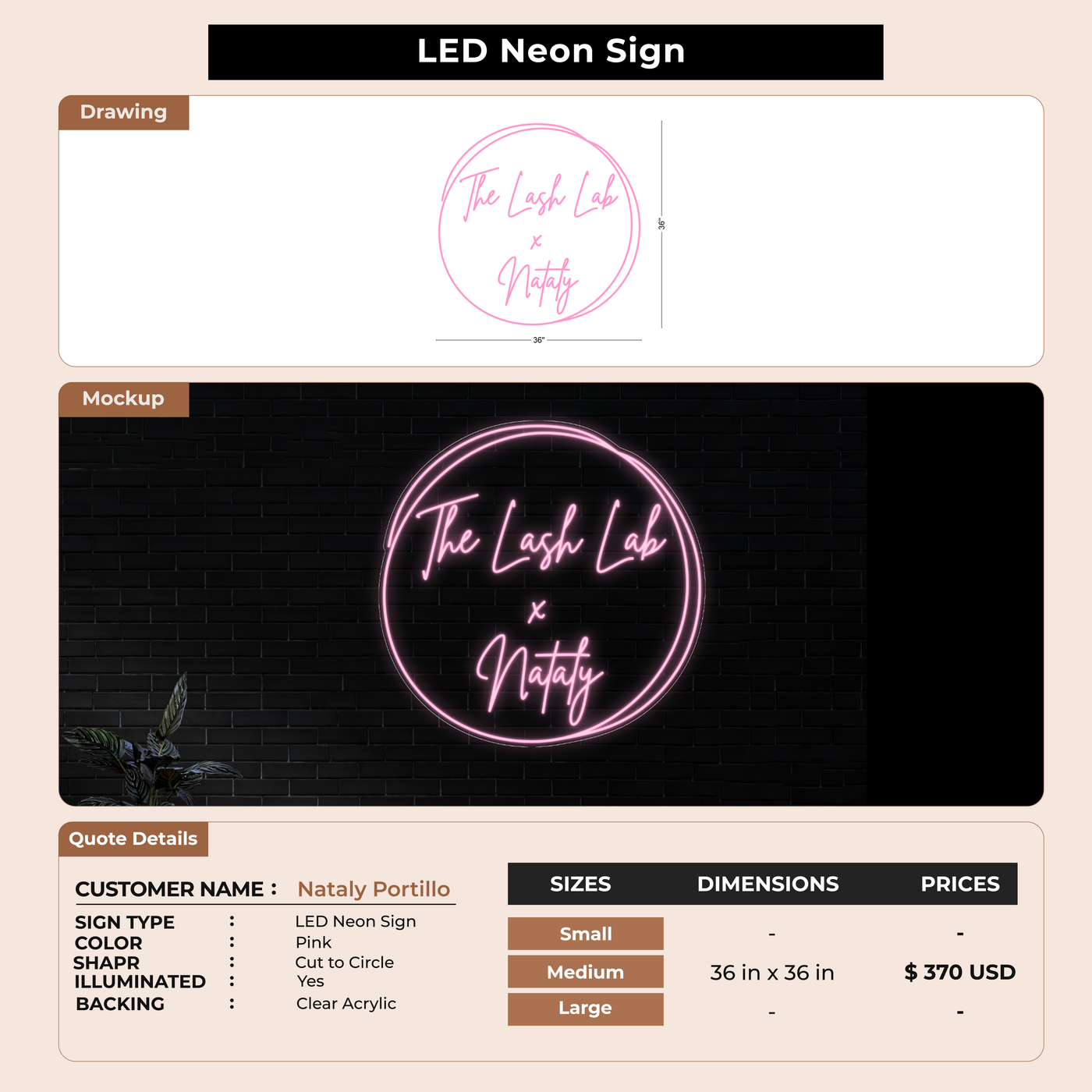 LED neon sign for Nataly Portillo