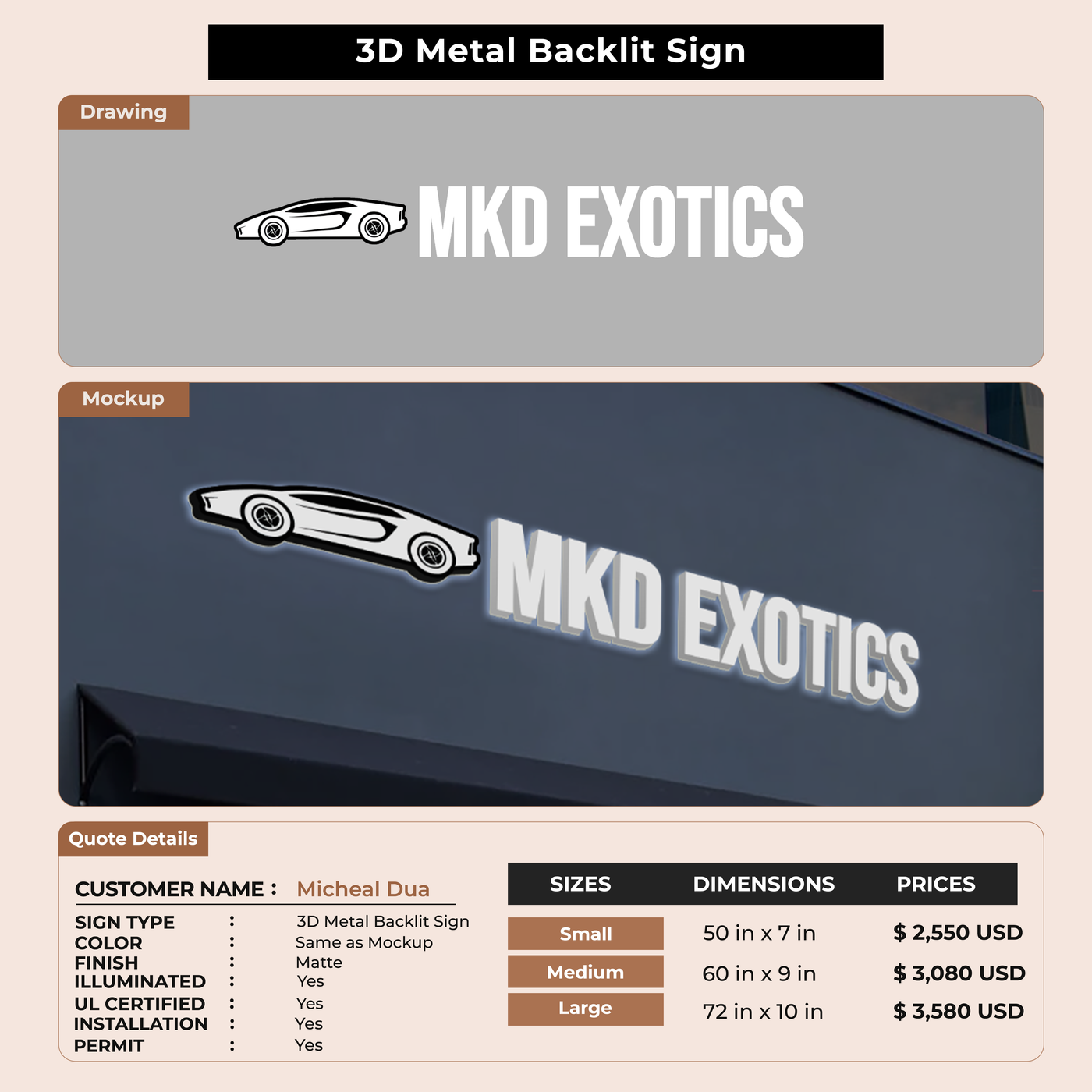 Business signage for Micheal Dua