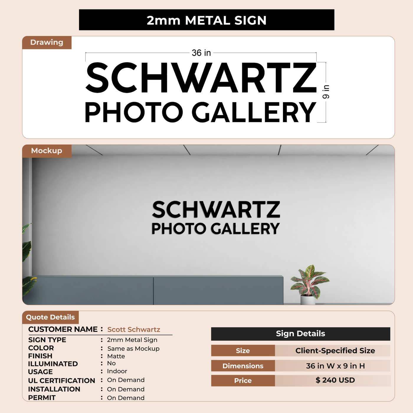 5mm Metal Sign For Scott Schwartz