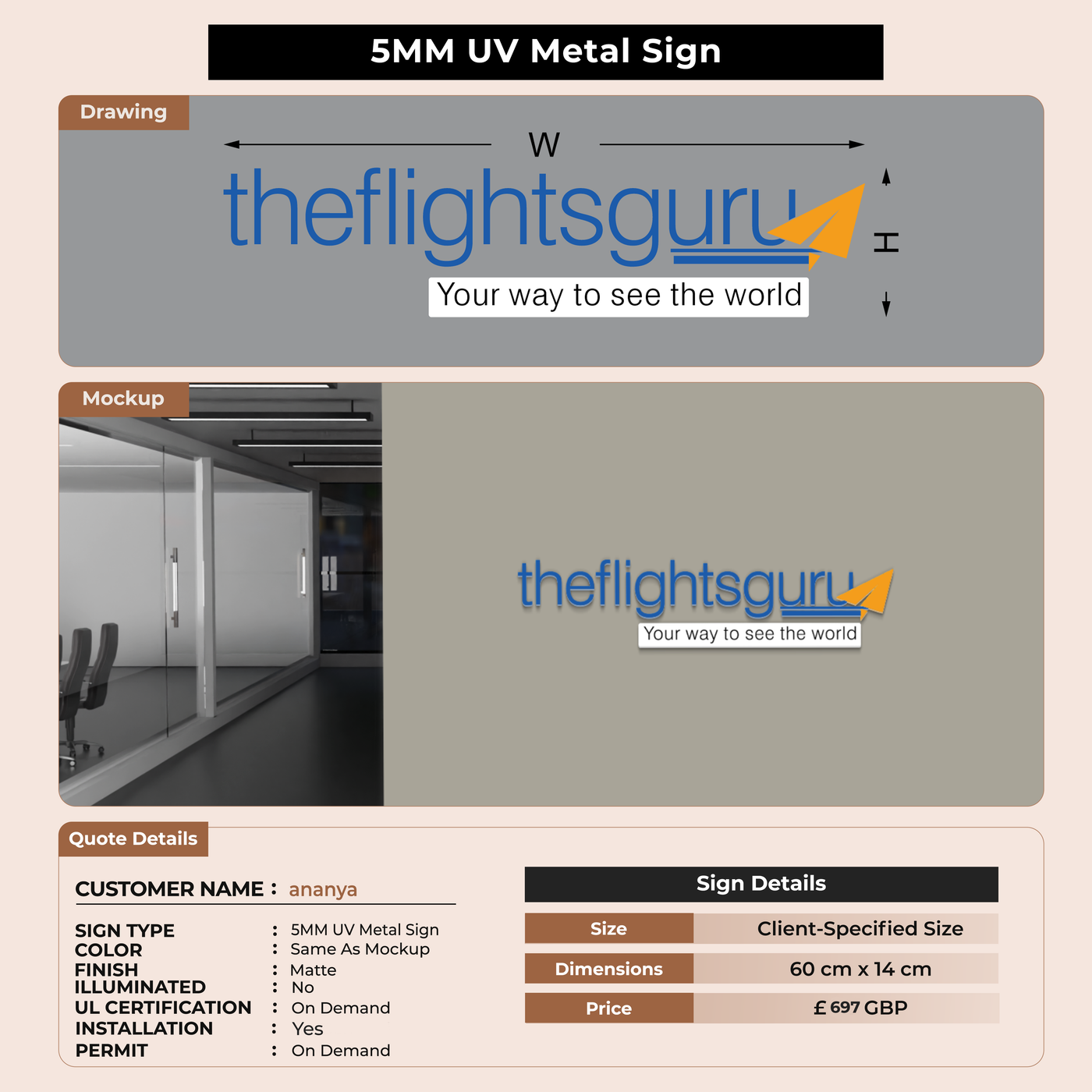 5MM UV Metal Sign For ananya