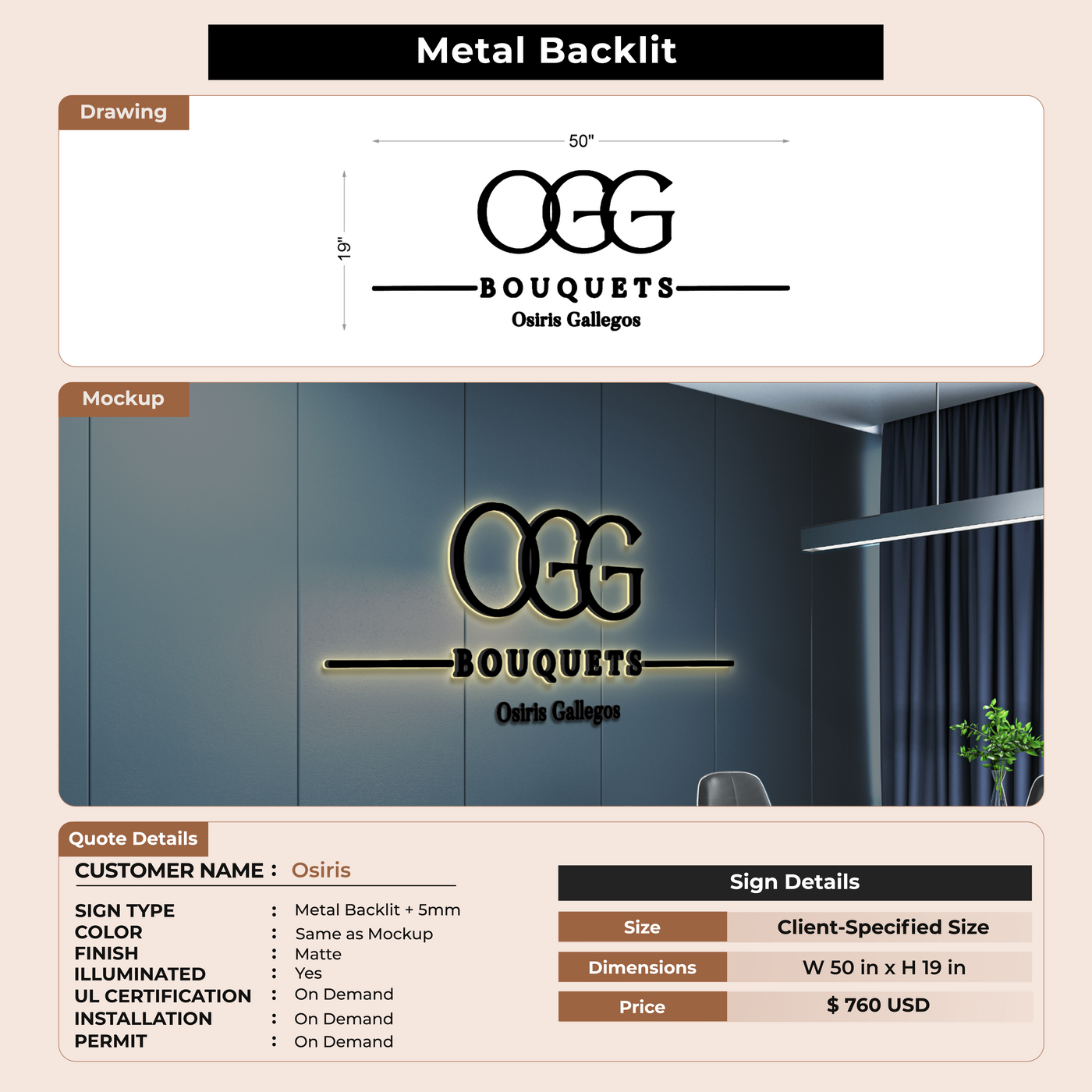 Metal Backlit Sign for Osiris