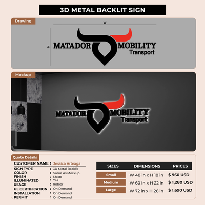 3D Metal Backlit Signage for Jessica Arteaga