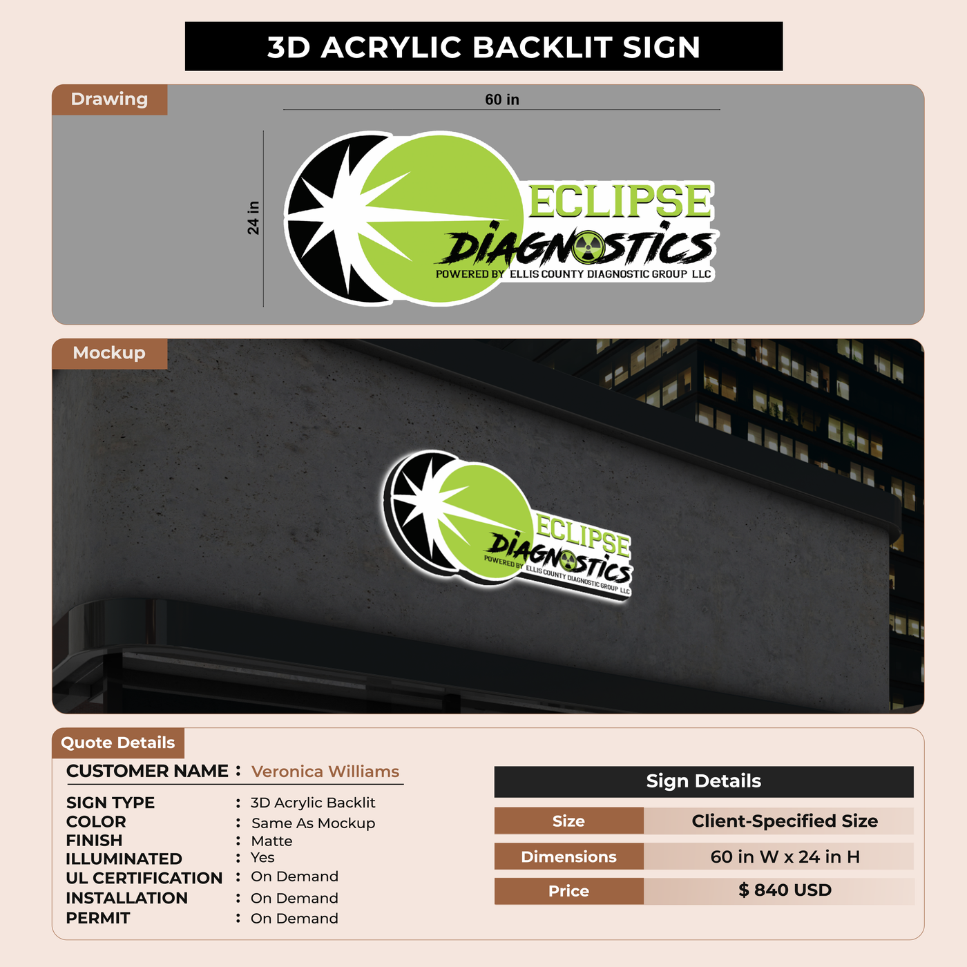 Custom signs for Veronica Williams