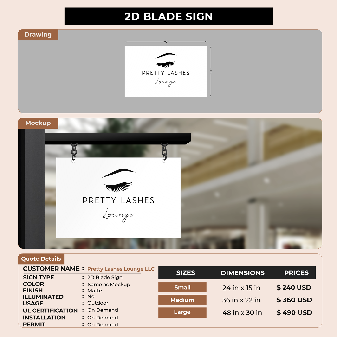 Custom Signs For Pretty Lashes Lounge LLC