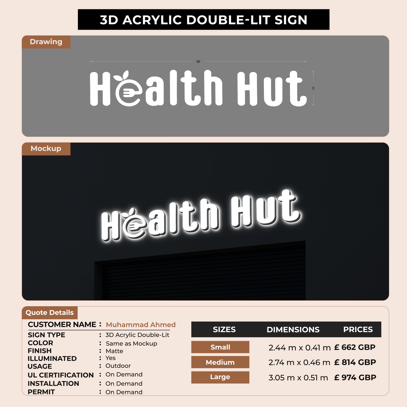 3D Acrylic Double-lit Signs For Muhammad Ahmed