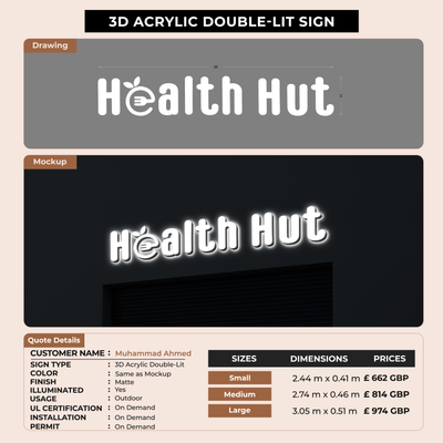 3D Acrylic Double-lit Signs For Muhammad Ahmed