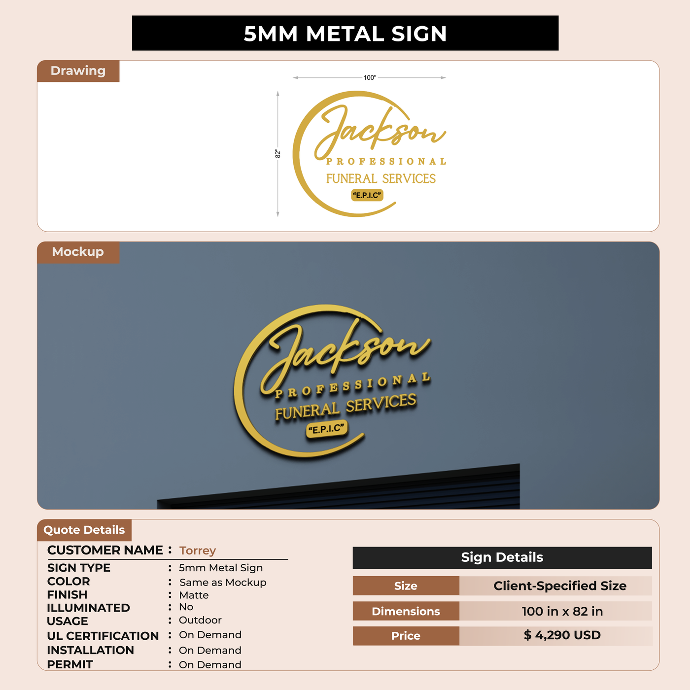 5mm metal sign for Torrey