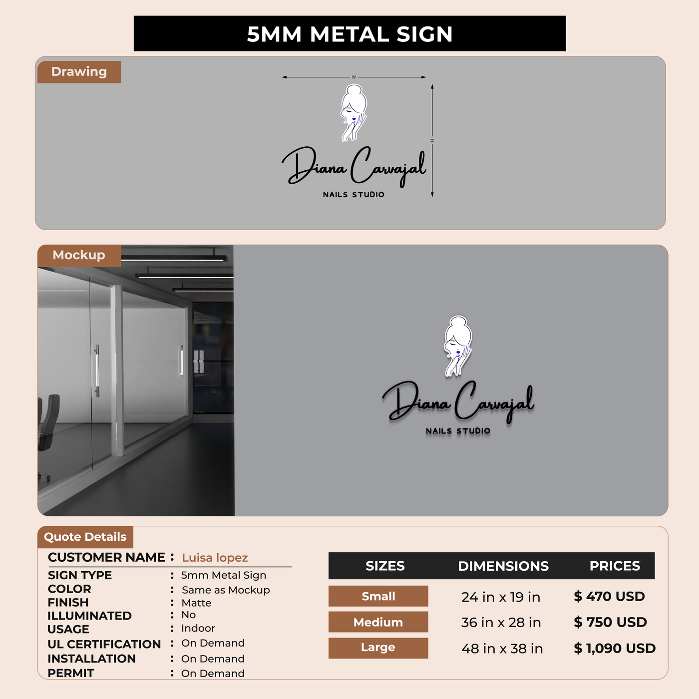 5MM Metal Sign For Luisa lopez