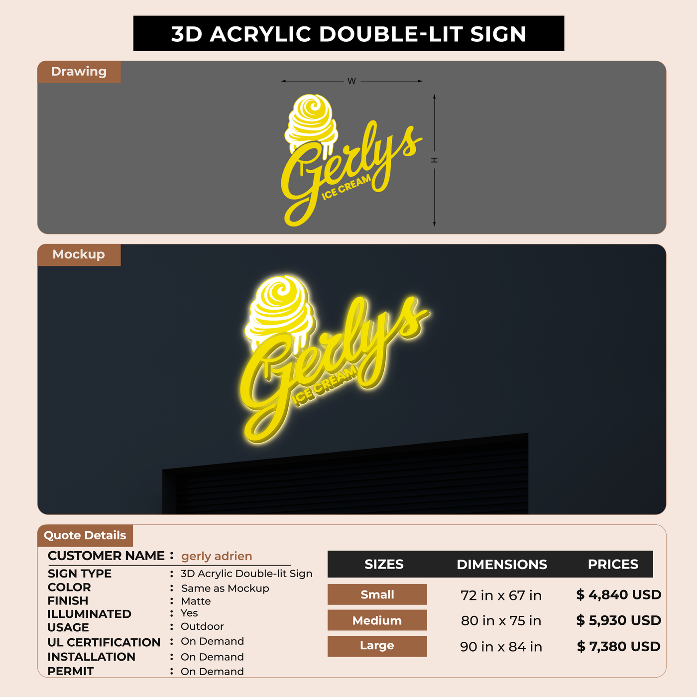 3D Acrylic Double-lit Sign For gerly adrien