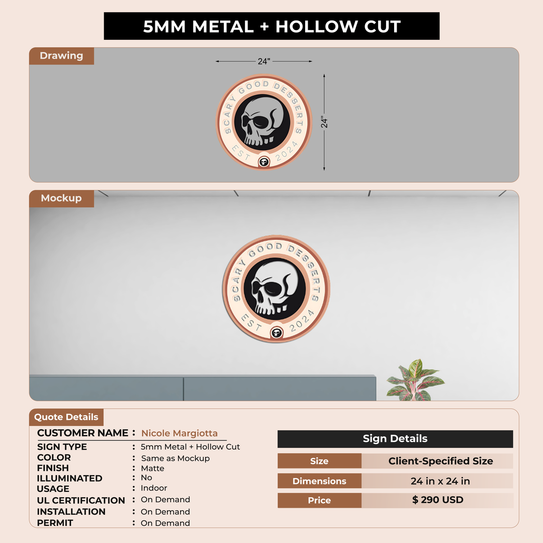 5MM Metal + Hollowcut Sign For Nicole Margiotta