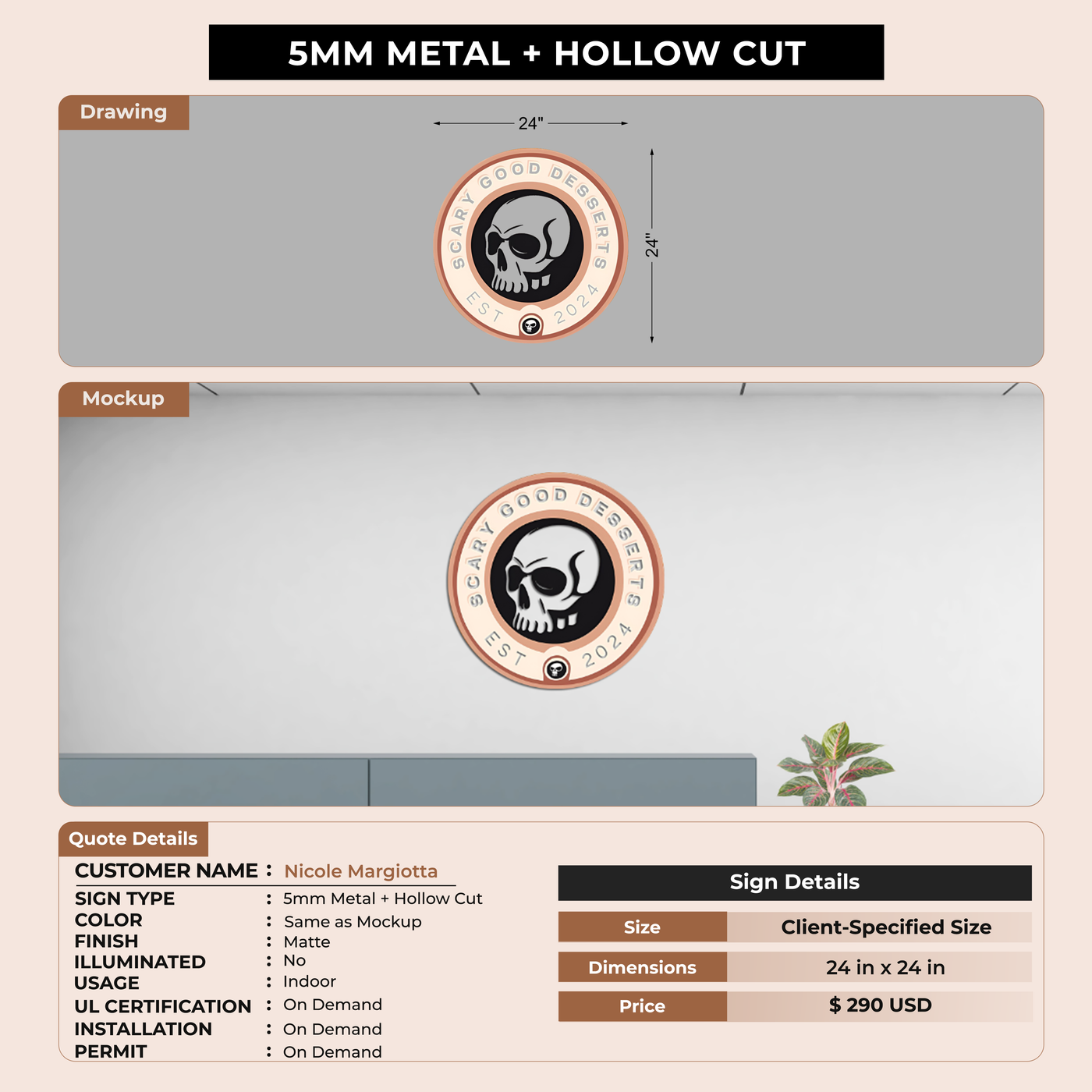 5MM Metal + Hollowcut Sign For Nicole Margiotta