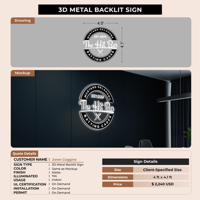 3D Metal Back-lit Sign For Joren Coggins