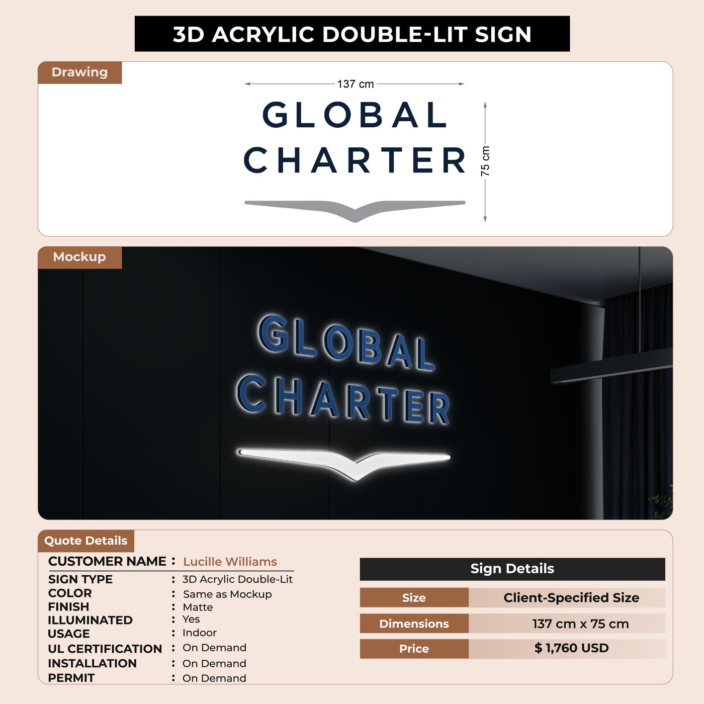 3D Acrylic Double-lit Signs For Lucille Williams