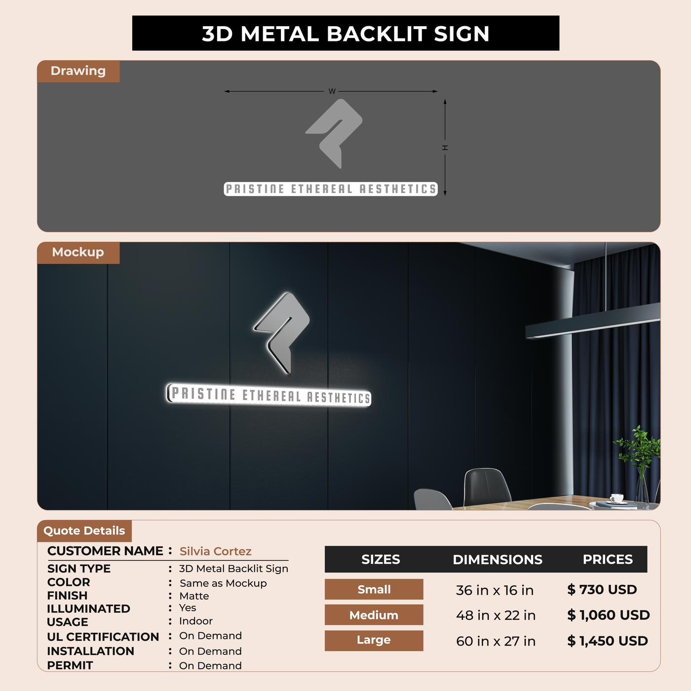 3D Metal Back-lit Sign For Silvia Cortez