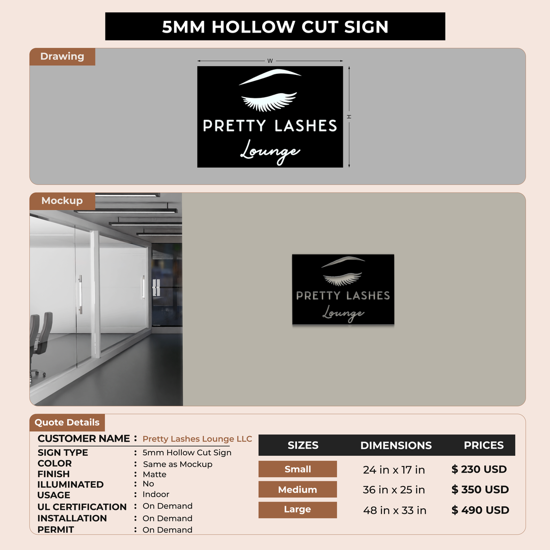 Custom Signs For Pretty Lashes Lounge LLC
