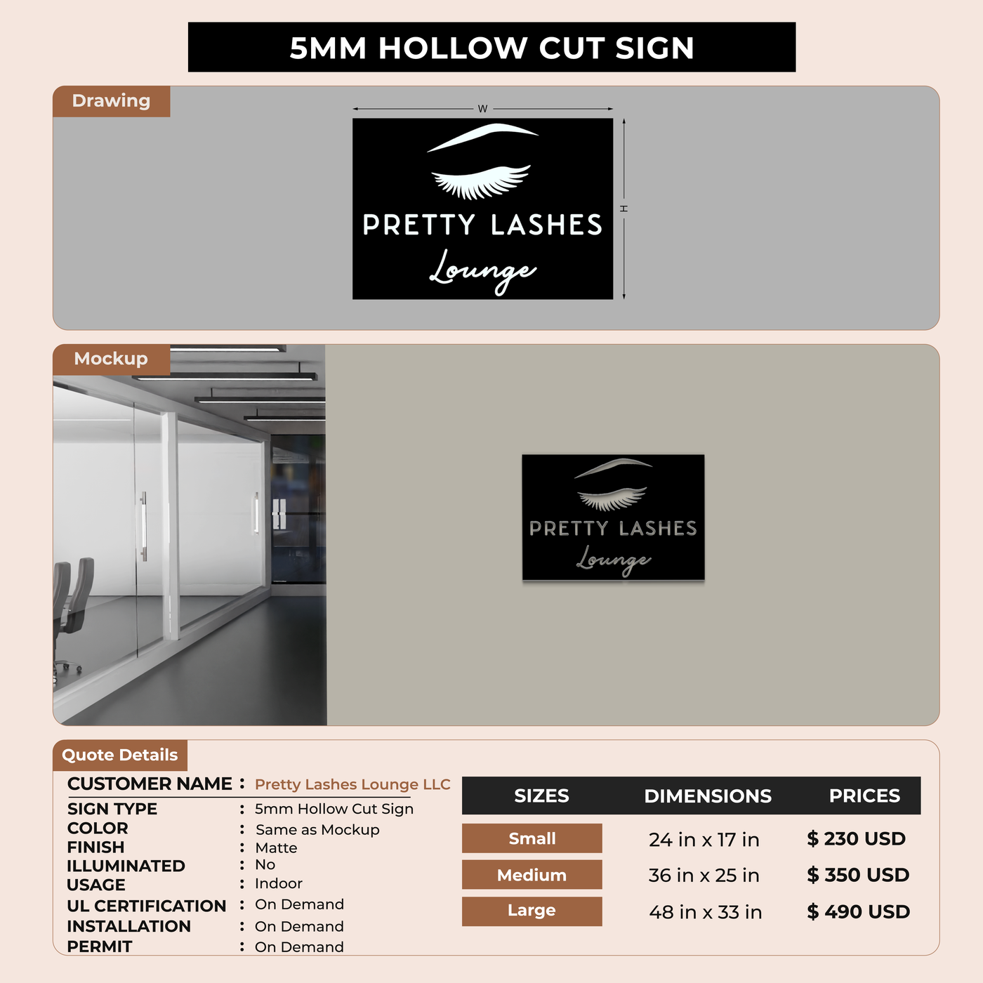 Custom Signs For Pretty Lashes Lounge LLC