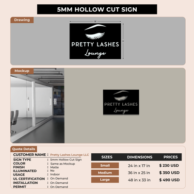 Custom Signs For Pretty Lashes Lounge LLC