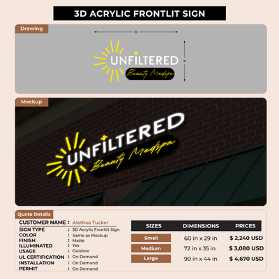 3D Acrylic Front-lit Sign For Alethea Tucker