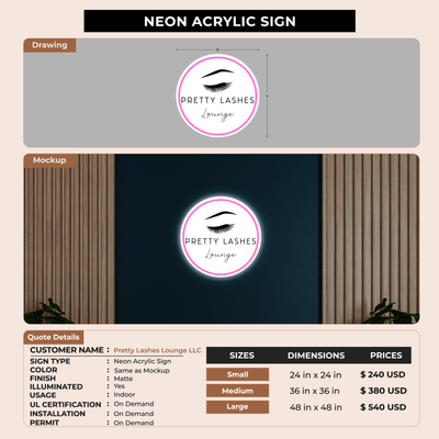 Custom Signs For Pretty Lashes Lounge LLC