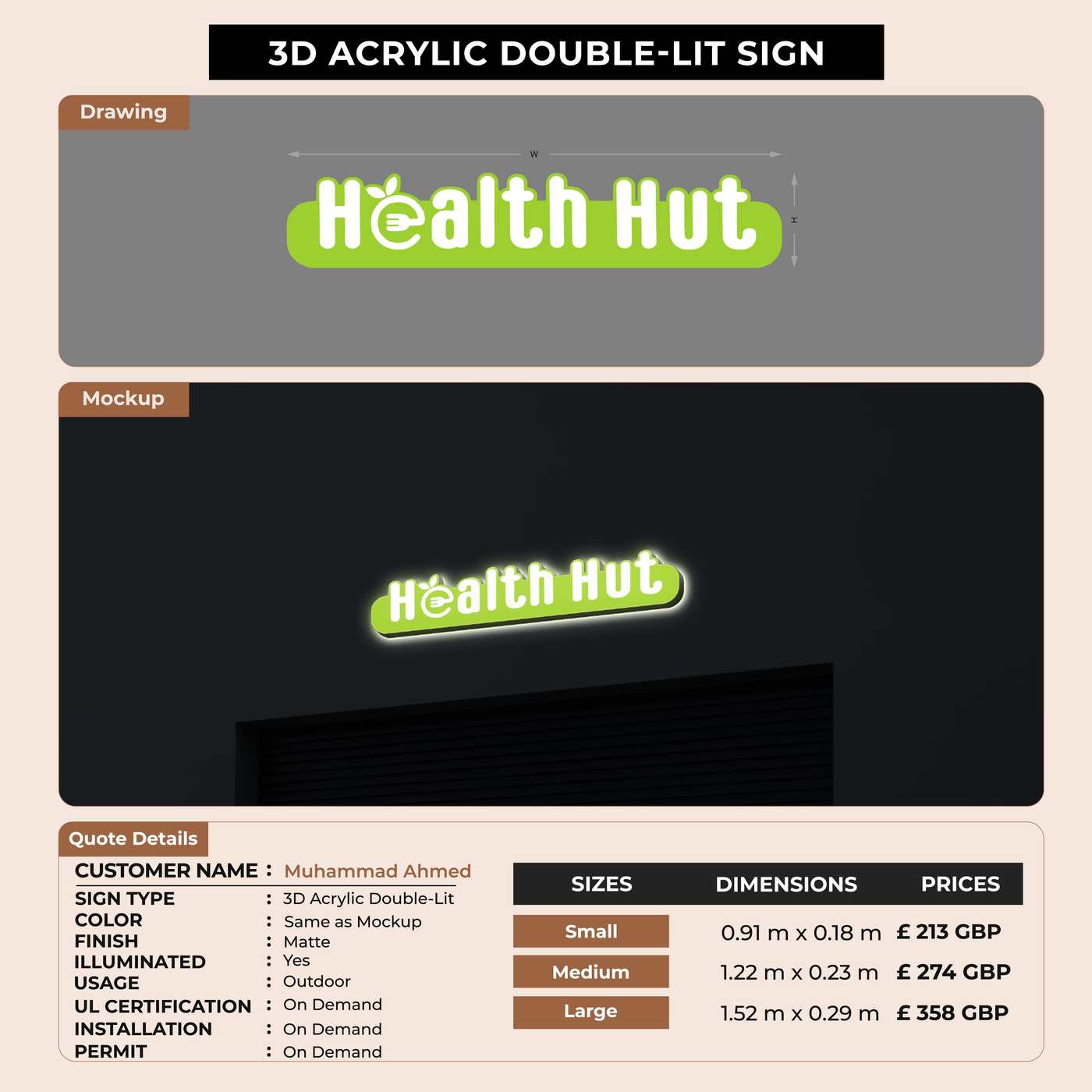 3D Acrylic Double-lit Signs For Muhammad Ahmed