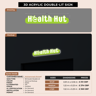 3D Acrylic Double-lit Signs For Muhammad Ahmed