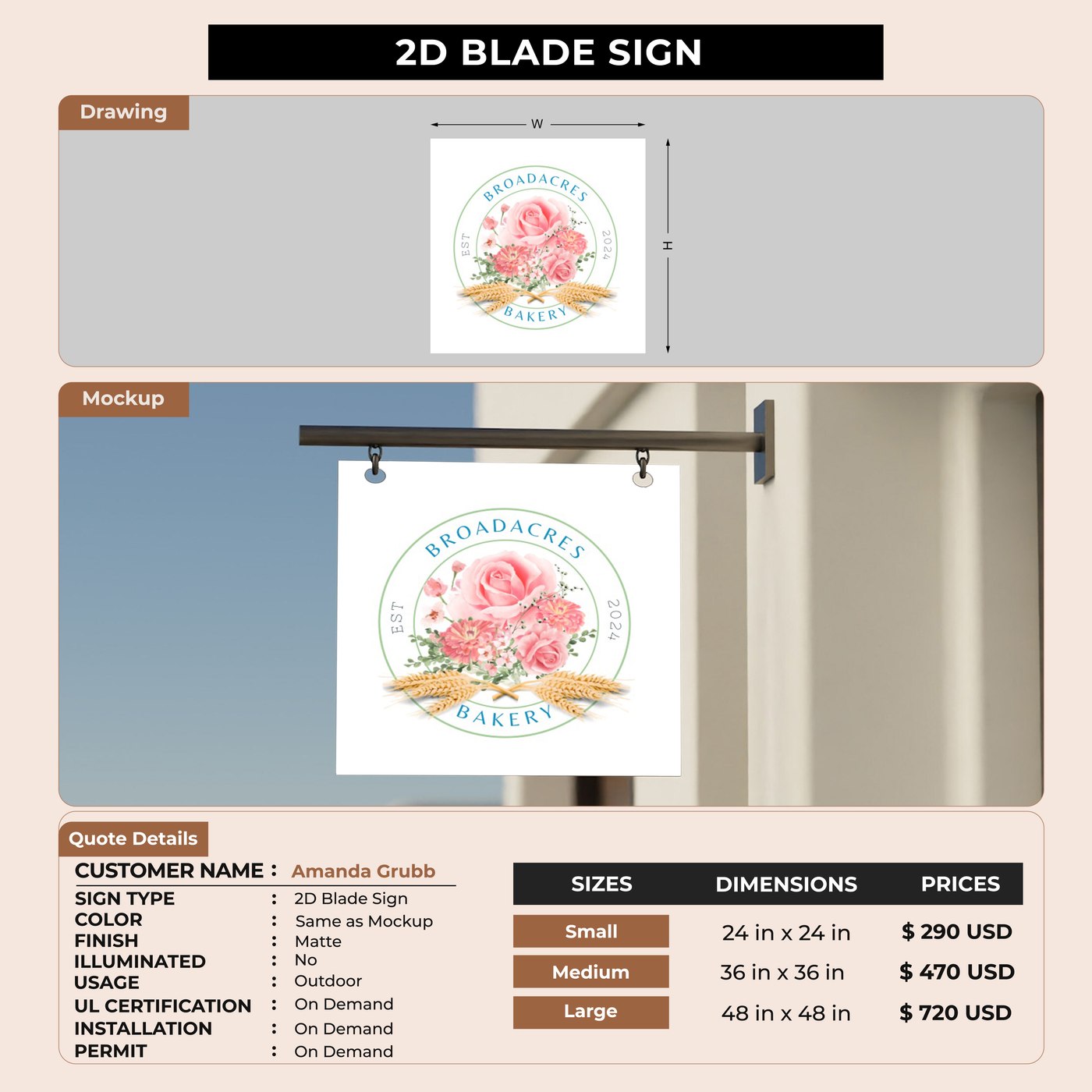 2D Blade Signs For Amanda Grubb