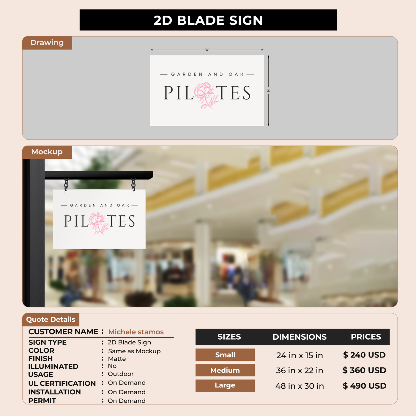2D Blade Sign For Michele stamos