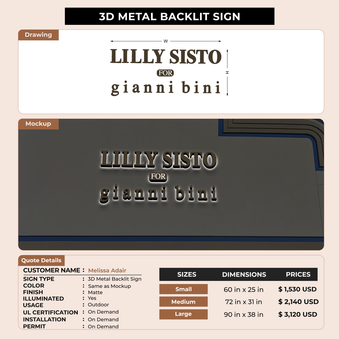 Metal Backlit Sign for Melissa Adair